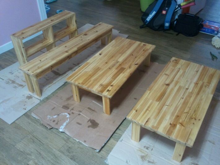 어린이용 테이블, 벤치의자, 선반, z철물(뒷판홈파기)이용