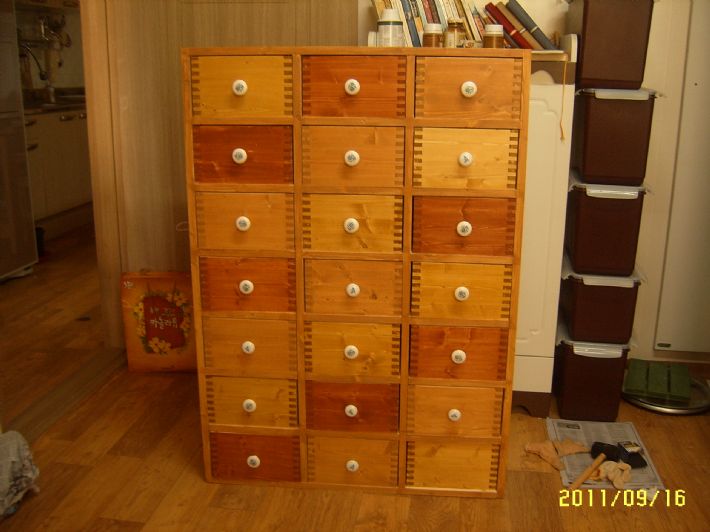 스프러스 로 만든 21칸약장