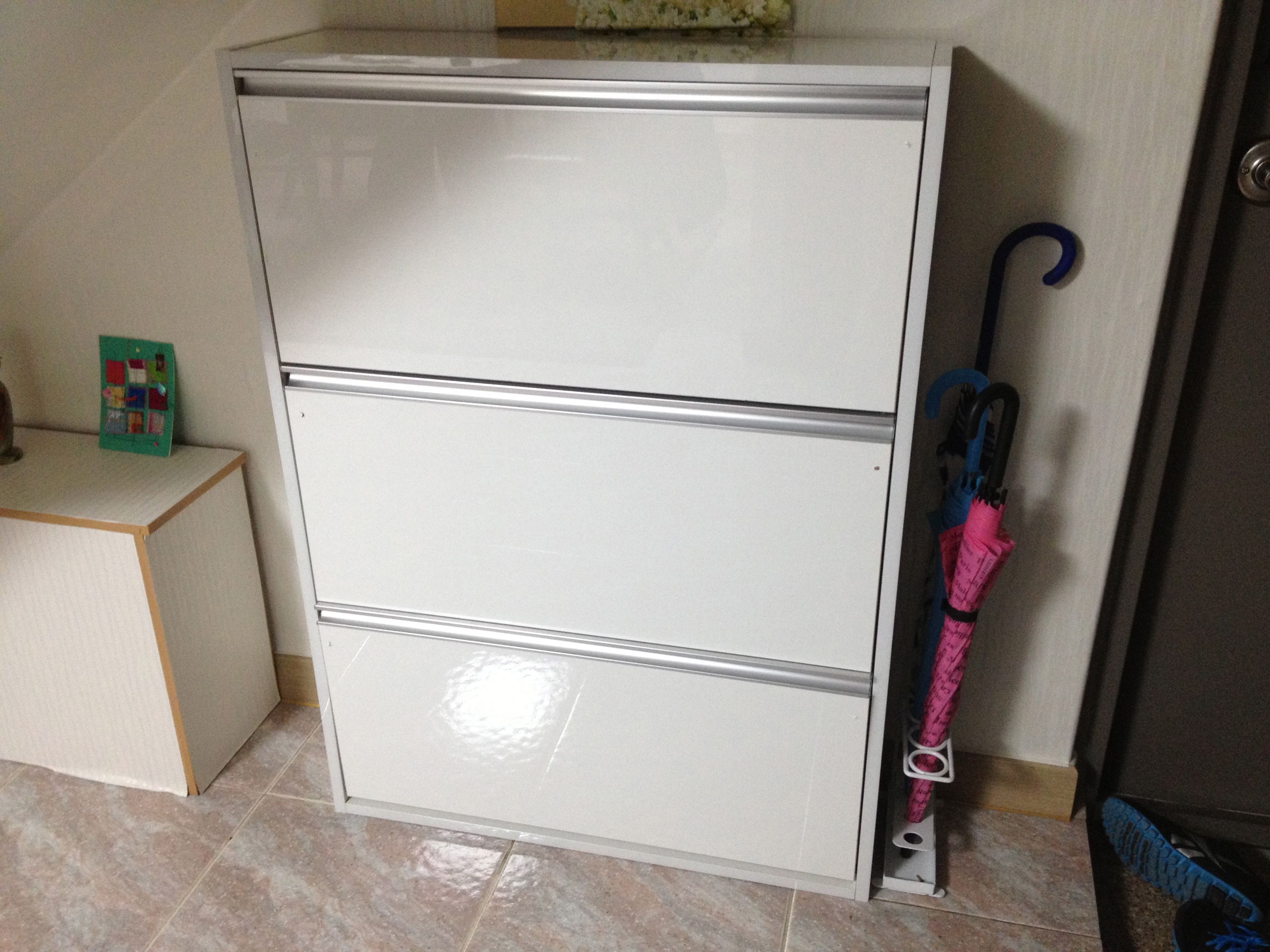 고광택 백색 3단 슬림 신발장