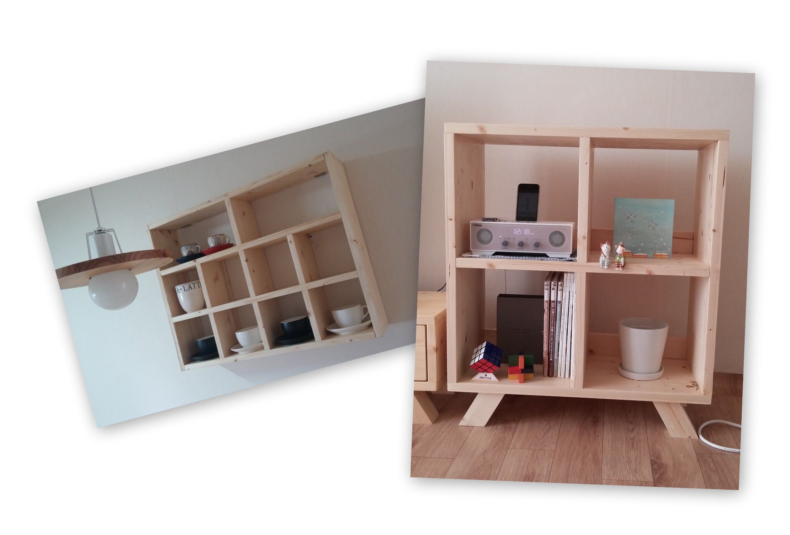 스프러스로 만든 거실수납장과 그릇선반