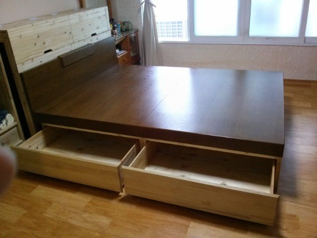 기존침대하부에 다리세워 서랍장4개 넣기