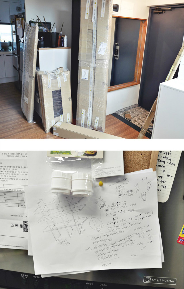 작업실 붙박이 수납장 및 작업대