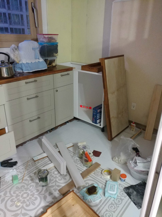 싱크대 하부장 상부팬트리장 설치