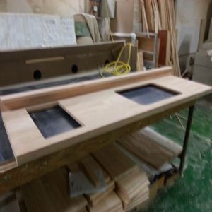 싱크대 ( 상부장1500 mm * 800 mm * 310 mm 하부장2100 mm * 700 mm * 570 mm)(UV백색)(0 mm)(내부장 오크색)