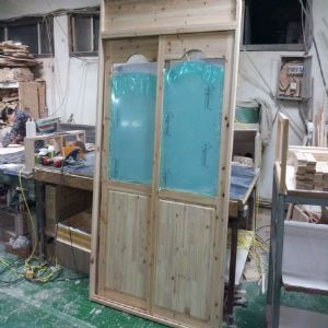 크로스 도어 양쪽 미닫이 원목 중문(5mm 렉산)(삼나무) (1325*2280*100)(1개)