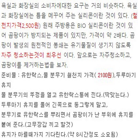 욕실, 화장실 곰팡이 제거법 (철천지만의 비법)