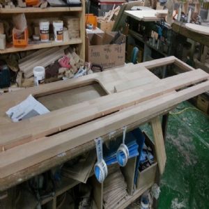 싱크대상판 원목(특수목) 36mm(뒷턱포함,싱크볼 별매)(5.기타볼(도면필수))(오리나무) (2160*36*595)(1개)