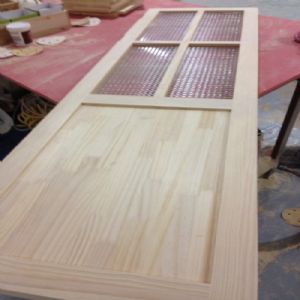 크로스 스윙도어 양쪽 여닫이 원목 중문(고방강화유리)(소나무) (1200*2280*100)