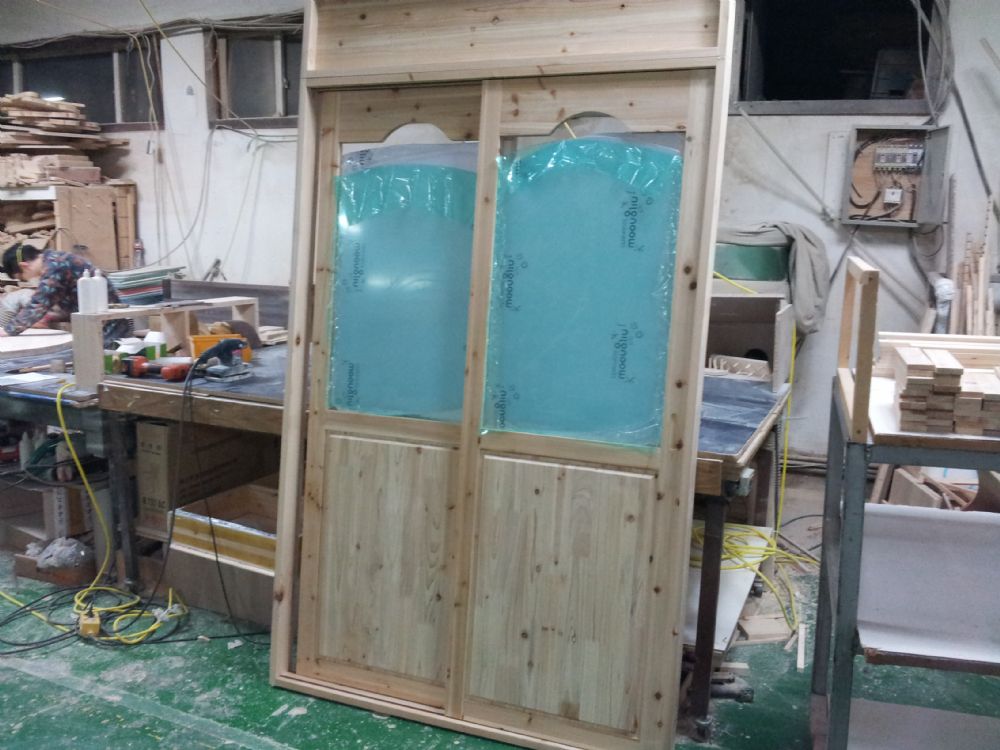 크로스 도어 양쪽 미닫이 원목 중문(5mm 렉산)(삼나무) (1325*2280*100)(1개)