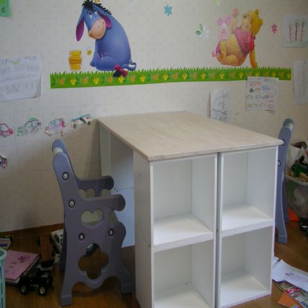 집성목과 공간박스로 만든 책상