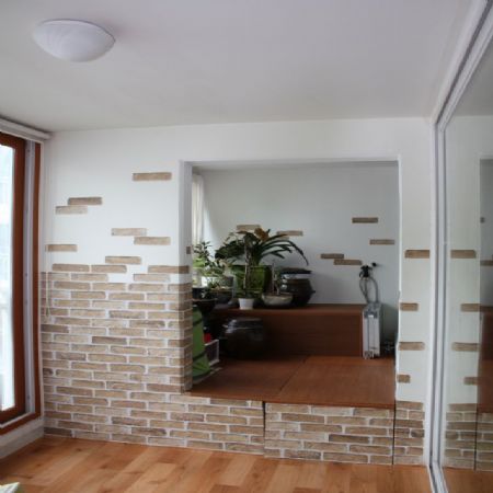 코팅MDF로 만든 화단덮개와 벽면 시트지 작업