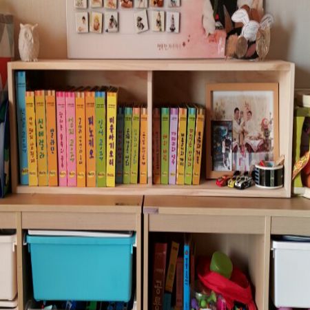 집성목으로 만든 책꽂이