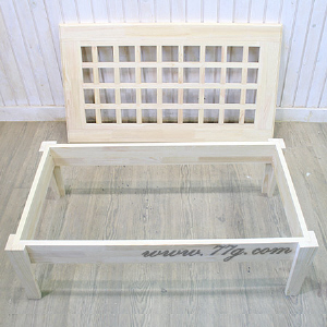 짜임 격자 원목 식탁 테이블 + 8mm 강화유리 4